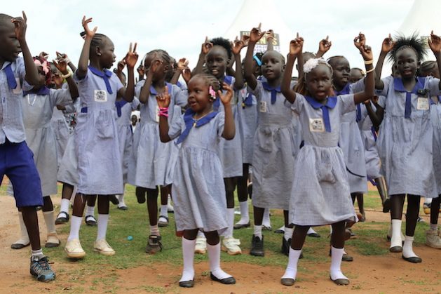 Children celebrate during a ECW high-level mission to South Sudan. Credit: ECW