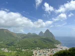 Aerial view of the town of Soufriere in the [...] <a class=