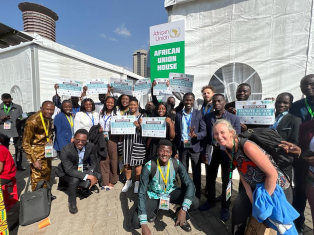 Delegates outside the Climate Action Innovation Hub on the frontlines of the Africa Climate Summit. Credit: Aimable Twahirwa