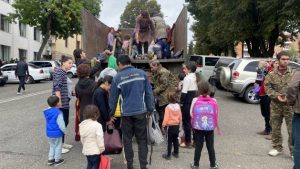Civilians are evacuated in Stepanakert, the capital of Nagorno-Karabakh, after...<a href=