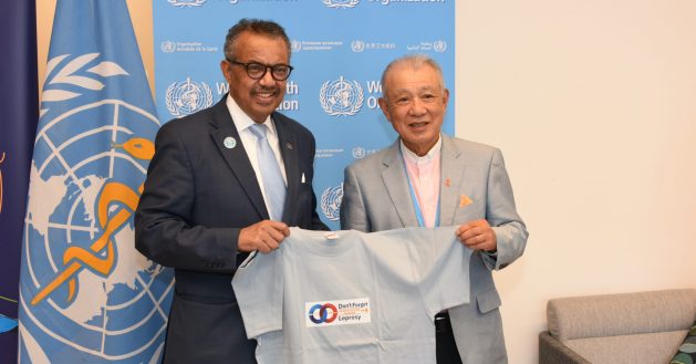 WHO Director-General Dr Tedros Adhanom Ghebreyesus and WHO Goodwill Ambassador for Leprosy Elimination, Yohei Sasakawa. Credit: Sasakawa Leprosy Initiative