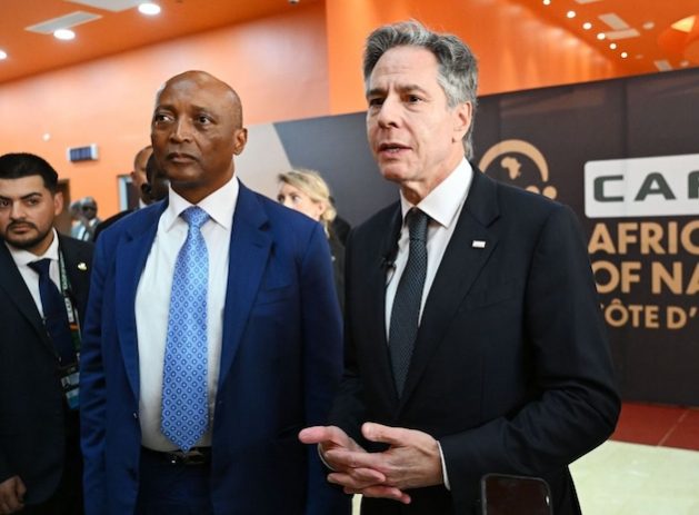 The US Secretary of State, Antony Blinken, with CAF President, Dr Patrice Motsepe while on tour in Africa. Some commentators have questioned the effectiveness of US foreign policy in Africa. Credit: CAF media