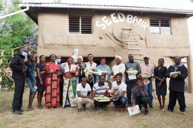 Smallholder farmers pose for a photo outside a community seed bank after undergoing training at the Seed Savers Network headquarters in Gilgil, Kenya. Credit: Jackson Okata/IPS