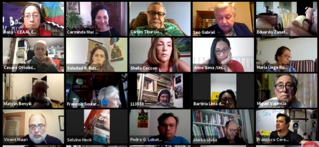 Screenshot from the closing assembly, on Jan. 31, of the World Social Forum 2021, which was held only in digital format that year. The difficulties of organizing an unprecedented online meeting did not prevent, according to the organizers, 9,561 participants from 144 countries and 1,360 organizations from taking part in 751 activities, including workshops, round tables, debates and sectoral assemblies. CREDIT: Mario Osava / IPS