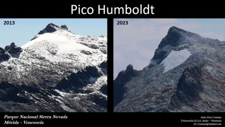 La Corona glacier, between the Humboldt and Bonpland peaks, once covered 400 hectares, and even hosted a national ski championship. It has lost more than 99 percent of its original size, largely due to global warming. CREDIT: JC Centeno Chair