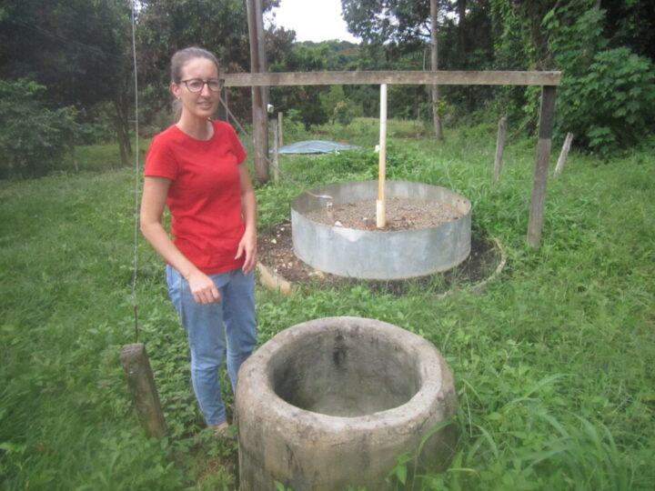 Iná de Cubas stands next to the biodigester that she got from the Women of the Earth Energy project in the municipality of Orizona, in the center-east of the Brazilian state of Goiás. The biogas generated benefits the productive activities of small farmers in rural settlements, as do solar plants on a family or community scale. Image: Mario Osava / IPS