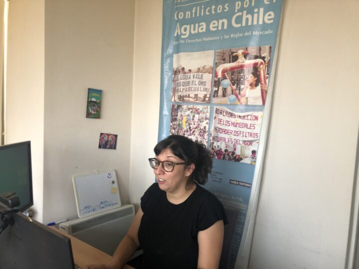 Evelyn Vicioso, executive director of the non-governmental organization Sustainable Chile, sits in her office in Santiago where she monitors the water situation among small farmers and coordinates actions to defend the human right to water. CREDIT: Orlando Milesi / IPS