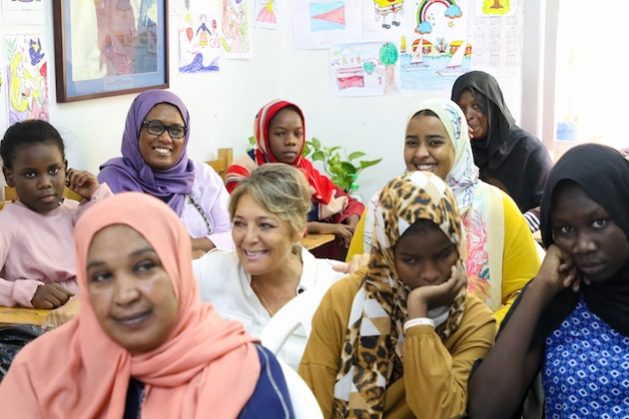 Yasmine Sherif, Executive Director of Education Cannot Wait (ECW) interacts with Sudanese refugee children in Egypt. Credit: ECW