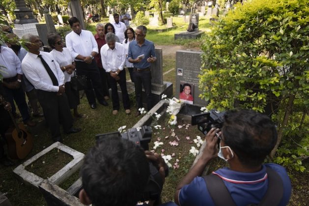 At the gravesite of the late editor-in-chief of the influential English-language newspaper Sunday Leader Lasantha Wickrematunge, who was killed in his car on January 8, 2009, on his way to work in Colombo. Credit: Johan Mikaelsson/IPS
