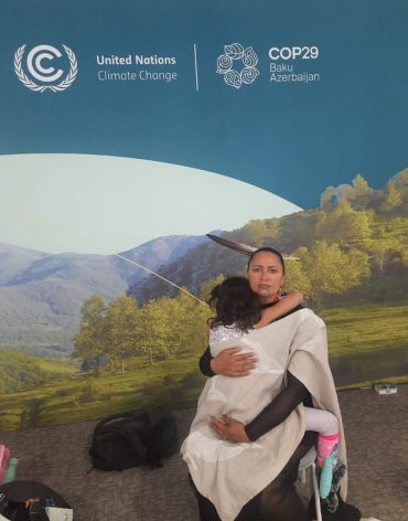 Whaia with her daughter Moana at COP29. Credit: Aishwarya Bajpai/IPS