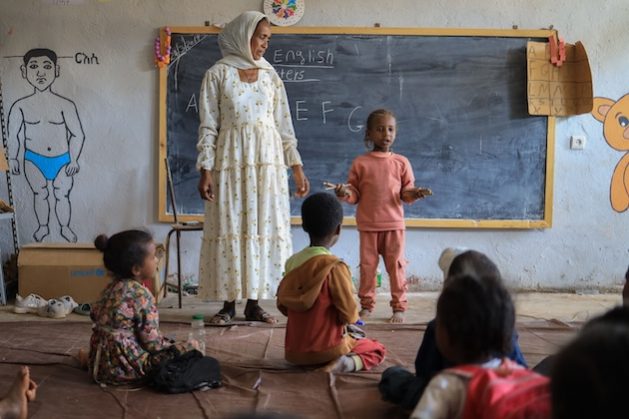 Furtuna (5) is getting the early education she deserves, and she loves counting with children at the Mahabre Dego Primary School, Tigray Region, Ethiopia. ECW and strategic partners’ investments in the country provide much-needed support for young crisis-affected girls and boys to have a better start in life through quality early education. Credit: ECW/Tesfaye
