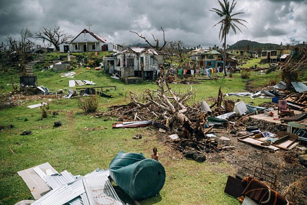 Debris left after Cyclone Winston in 2016. At least 44 people died, and any villages were completely destroyed. Credit: Vlad Sokhin / Climate Visuals