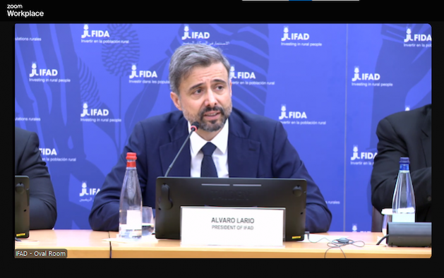 IFAD president Alvaro Lario at a media conference during the first day of the 48th session of the IFAD Governing Council. Credit: Joyce Chimbi/IPS
