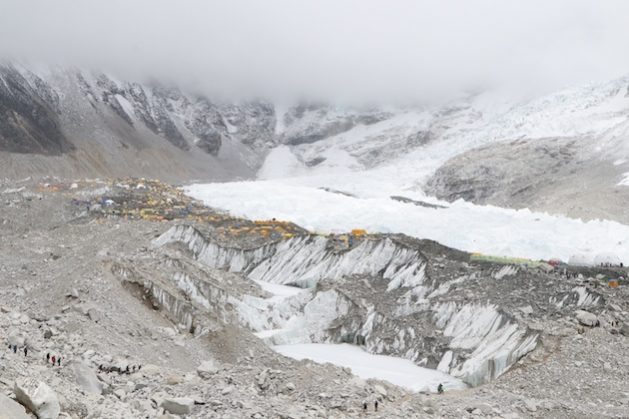 Khumbu glacier at the Mt. Everest region in Nepal. A new report says glacier melt increases vulnerability to avalanches and cascading impacts on economies, ecosystems, and communities, not just in mountain regions but at a global level. Credit: Tanka Dhakal/IPS