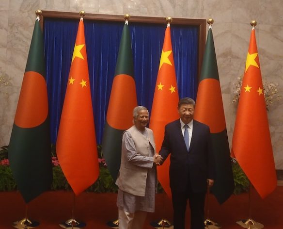 Bangladesh Chief Adviser Prof. Muhammad Yunus meets Chinese President Xi Jinping at the Great Hall of the People in Beijing on the third day of his four-day visit to China. Photo: Rafiqul Islam/IPS