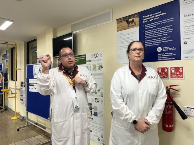 Dr. Nicholas Svitek, microbiologist and senior scientist at ILRI’s Health Program and Centre for Tropical Livestock Genetics and Health and Dr. Elise Schieck, a senior scientist at ILRI. Credit: Busani Bafana/IPS