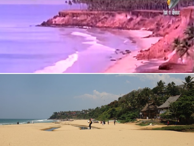 A screenshot from Chemmeen highlighting the north cliff taken from an old movie. This is a visual representation of what the scene looks like now. Credit: Bharath Thampi/IPS