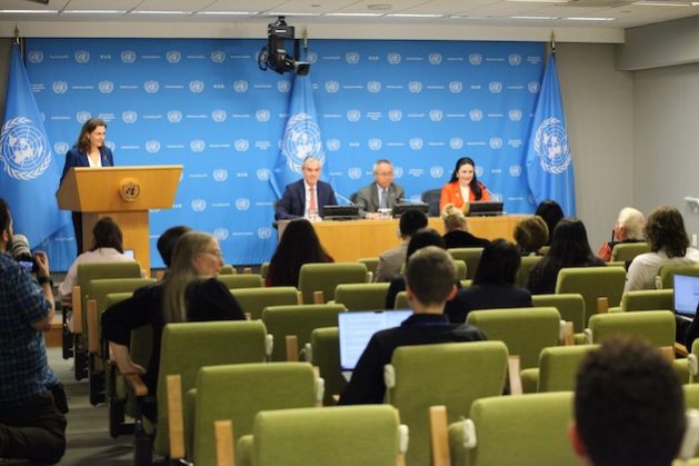 Li Junhua, head of the UN Department of Economic and Social Affairs (DESA) and the Secretary-General, Jérôme Bonnafont, Permanent Representative of France to the UN and Costa Rican Ambassador Maritza Chan Valverde during a press conference ahead of the UN Ocean Conference in Nice: Credit: Twitter