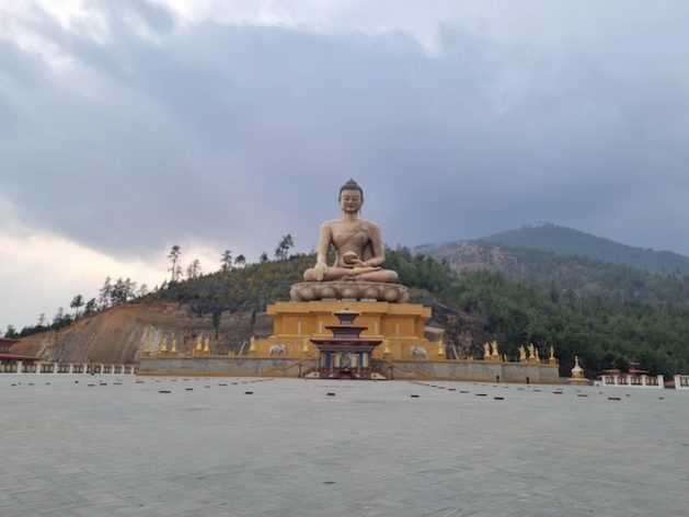 Great Buddha Dordenma, a gigantic Shakyamuni Buddha statue in the mountains of Bhutan. While the country is lauded as the only carbon-negative country in the world, it’s vulnerable to climate change. Credit: Zofeen Ebrahim/IPS
