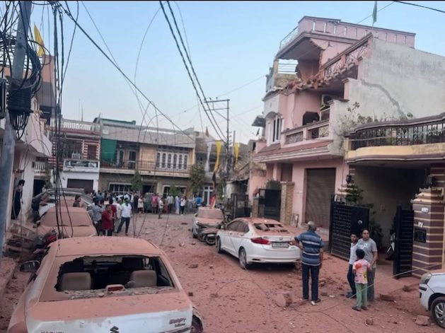 Houses damaged during Pakistani shelling in India's Jammu region. Credit: Handout