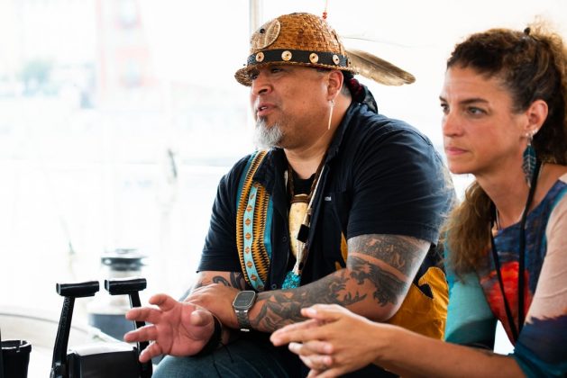 Frankie Orona, a Native American rights advocate from the Society of Native Nations in San Antonio, Texas, and renowned environmental toxicologist Professor Bethany Carney Almroth speak about plastic pollution at UNOC3. Credit: WWF