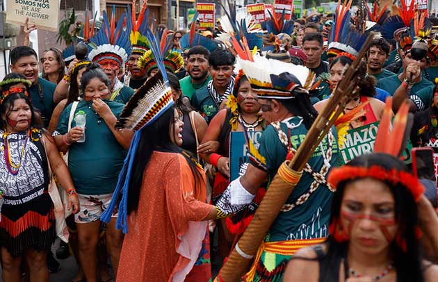 Sonia Guajajara, Minister for Indigenous Peoples of Brazil attends the "Global March: The Answer is Us" during the 30th Conference of the Parties (COP30). Credit: Hermes Caruzo/COP30