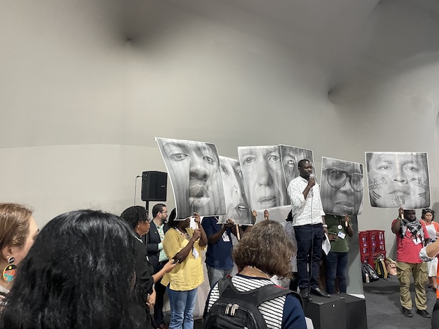 Activists protesting at COP30 in Belém, Brazil. Credit: Farai Shawn Matiashe/IPS