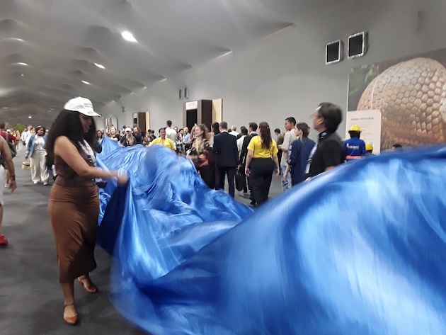 Activists demonstrating along the corridors of the Blue Zone, where diplomatic negotiations take place. They warned that planet Earth is dying due to the escalating climate crises. Credit: Joyce Chimbi/IPS