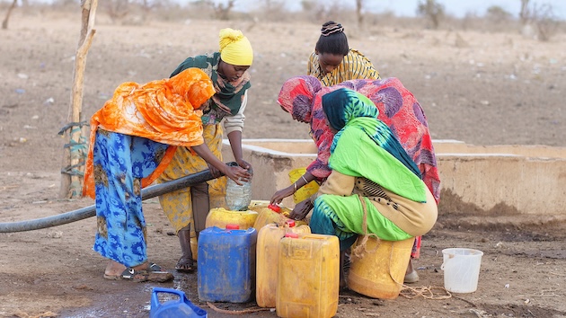 Women in Mandera County, Kenya, gather at a lone water source, filling every jerrycan as drought turns basic hydration into a daily struggle. Credit: Charles Kariuki/IPS