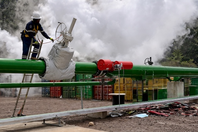A worker operates a geothermal pipeline at the Laudat plant in Dominica, part of a clean energy project supported by the Global Environment Facility. The project illustrates the kind of system-wide transition GEF-9 aims to scale across small island developing states. Credit: Alison Kentish/IPS
