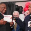South African President Cyril Ramaphosa and Health Minister Aaron Motsoaledi at the official launch of the new injectable drug for HIV prevention, Lenacapavir. Credit: GCIS
