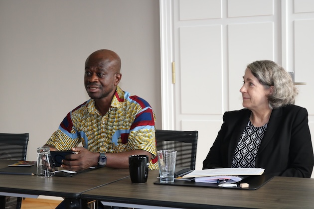 Chair of AGN, Nana Dr. Antwi-Boasiako Amoah with Dr Lynn Wagner of IISD at the Climate and Health Capacity Building Workshop. Credit: Friday Phiri