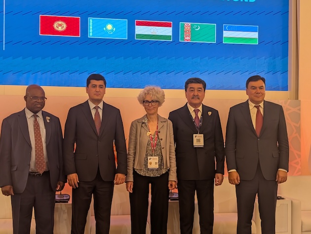Senior government representatives and development partners pose for a group photograph during the official launch of the Central Asia Water–Land Nexus Programme at the Eighth GEF Assembly in Samarkand, Uzbekistan. The initiative brings together the five Central Asian countries – Kazakhstan, Kyrgyz Republic, Tajikistan, Turkmenistan and Uzbekistan – to strengthen regional cooperation on water security, ecosystem restoration and climate resilience through integrated land and water management. Photo: Kizito Makoye/IPS