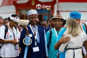 Participants in traditional dress take part in a cultural welcome at the UNCCD COP17 venue in Ulaanbaatar on Aug. 17, 2026, highlighting the cultural diversity of communities whose livelihoods are closely linked to rangelands. Credit: UN photo