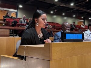 Oemwa Johnston, a fourth-generation nuclear survivor from Kiribati Island. Credit: Naureen Hossain/IPS