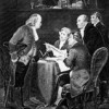 Drafting of the U.S. Declaration of Independence. Perhaps not coincidentally, the 1776 document states that "all men are created equal." Credit: Copy of engraving by Alonzo Chappel