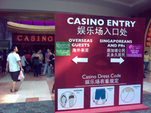 After you get through family-oriented attractions, the entrance to Singapore's casino. Credit: Jude Stanislaus Chan/IPS After you get through family-oriented attractions, the entrance to Singapore's casino. Credit: Jude Stanislaus Chan/IPS
