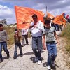 Palestinians and their Israeli and international supporters protest against the separation wall. Credit: Mel Frykberg/IPS