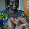Scientific researcher Mary Anyango Oyunga is communicating her research findings on sweet potatoes to women smallholder farmers. Credit: Karen Homer