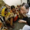 Secretary-General Ban Ki-moon speaks to a group of women displaced by Pakistan