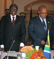 (l-r): Zimbabwe's Robert Mugabe and South Africa's Jacob Zuma. The SADC summit called for the lifting of international sanctions against Zimbabwe. Credit: Servaas van den Bosch/IPS