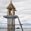 The marks on the wooden base of this religious statue shows the Inle lake's low level in July 2010. Credit: Mon Mon Myat/IPS