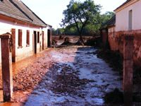 A village street devastated by the toxic mud.  Credit: Zoltan Dujisin