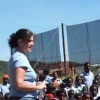 Researcher Liesel Dyson explains how a fog net works. Credit:  Chester Makana