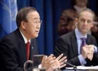 Secretary-General Ban Ki-moon (left) holds his first press conference of 2011, outlining his priorities for the year. Credit: UN Photo/Mark Garten Secretary-General Ban Ki-moon (left) holds his first press conference of 2011, outlining his priorities for the year. Credit: UN Photo/Mark Garten