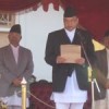 Newly elected Prime Minister Jhala Nath Khanal taking the oath of office from President Ram Baran Yadav. Credit: Damakant Jayshi