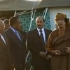 Muammar Gaddafi with members of the AU panel on Libya. Credit:  Al Jazeera