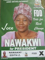 A poster asking people to vote for Edith Nawakwi, the only woman presidential candidate. Credit: Ephraim Nsingo/IPS 