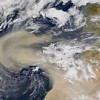 A massive dust cloud heads east over the Atlantic Ocean from the West Coast of Africa on Feb. 26, 2000.  Credit: NASA