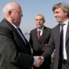 Mikhail Gorbachev with Davide Zoggia, president of the province of Venice, and (centre) journalist Giulietto Chiesa.  Credit: Italo Greci